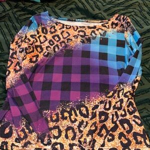 Colorful Leopard and Plaid Long Sleeve Top